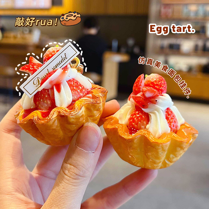 Creative PU Strawberry Egg Tar - Carabiner Keychain ulasan dan harga